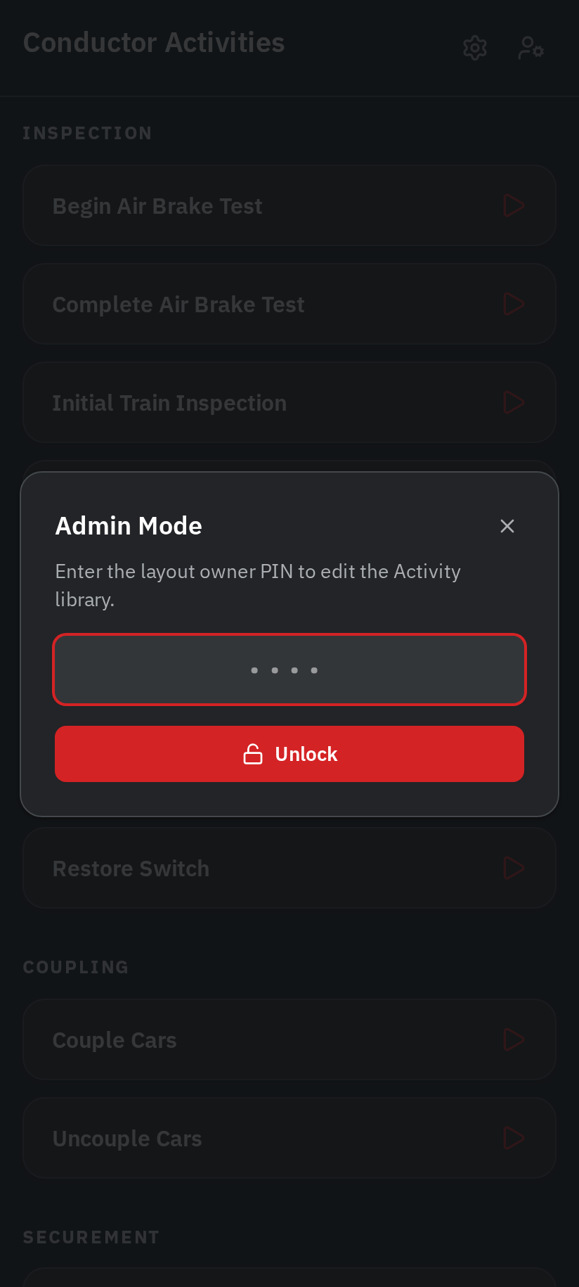 The Admin PIN entry prompt