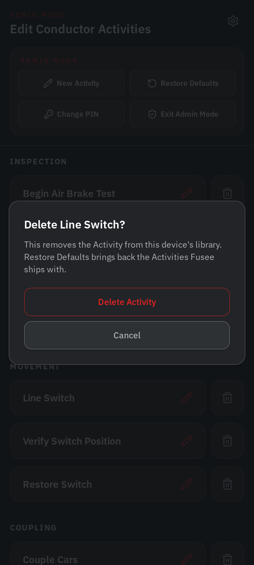 Confirmation dialog before deleting a single Activity