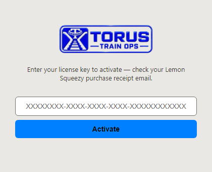 The activation window: a field for the licence key and an Activate button