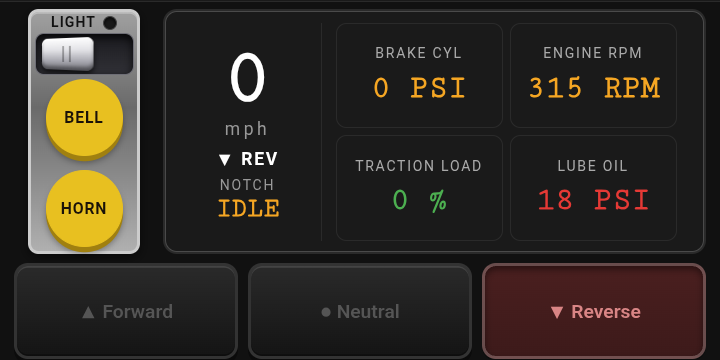 Figure 5.4 — Reverse selected; the readout shows REV.