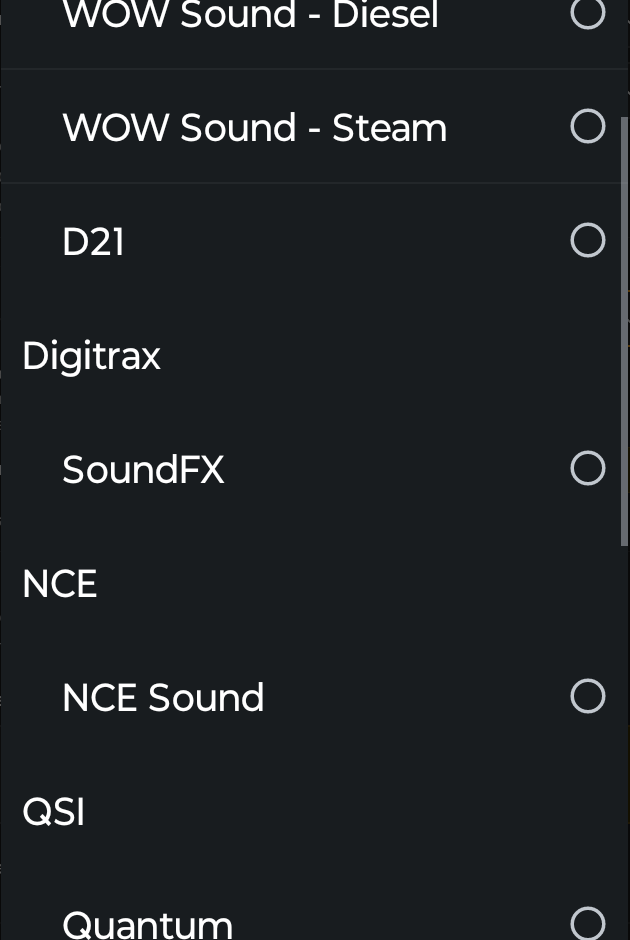 Figure 8.3 — Decoders are listed by manufacturer.